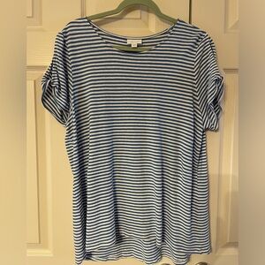 J. Jill Blue and White Striped Short-Sleeve Tunic
